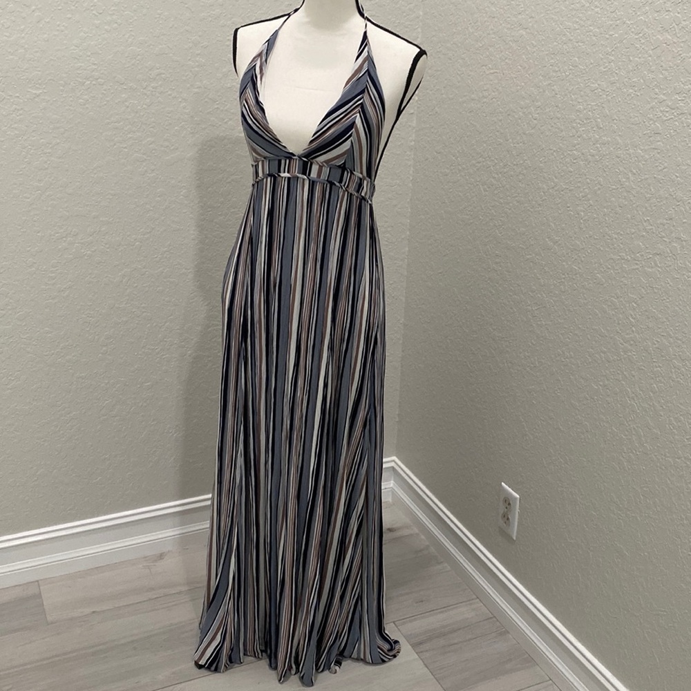 Blue striped halter maxi dress